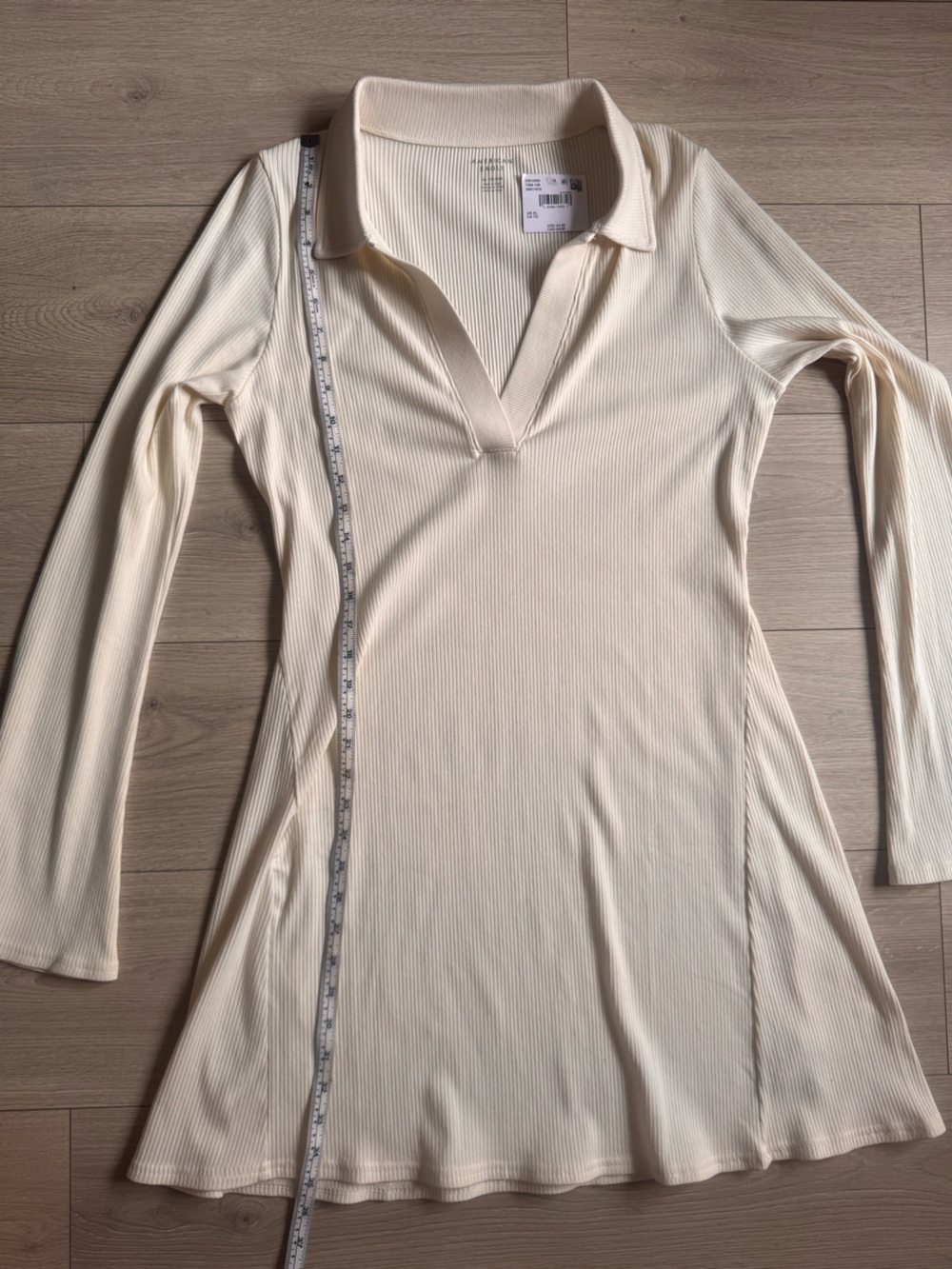 NWT American Eagle Outfitters Ribbed Collared Long Sleeve Top in Off-White XL - Picture 5 of 10